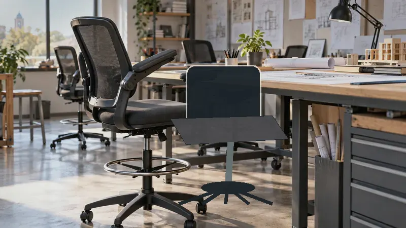 Best Drafting Chairs for Architects in a professional drafting workspace with blueprints and drawing tools