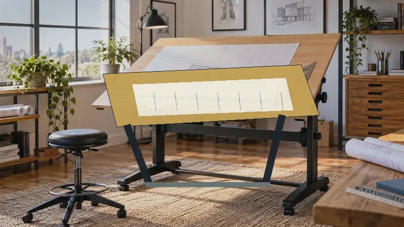 Best Glass Drafting Tables in a professional drafting workspace with blueprints and drawing tools