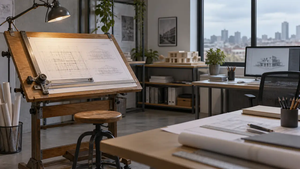 Do Architects Still Use Drafting Tables?: A contemporary architecture studio where a classic drafting table sits